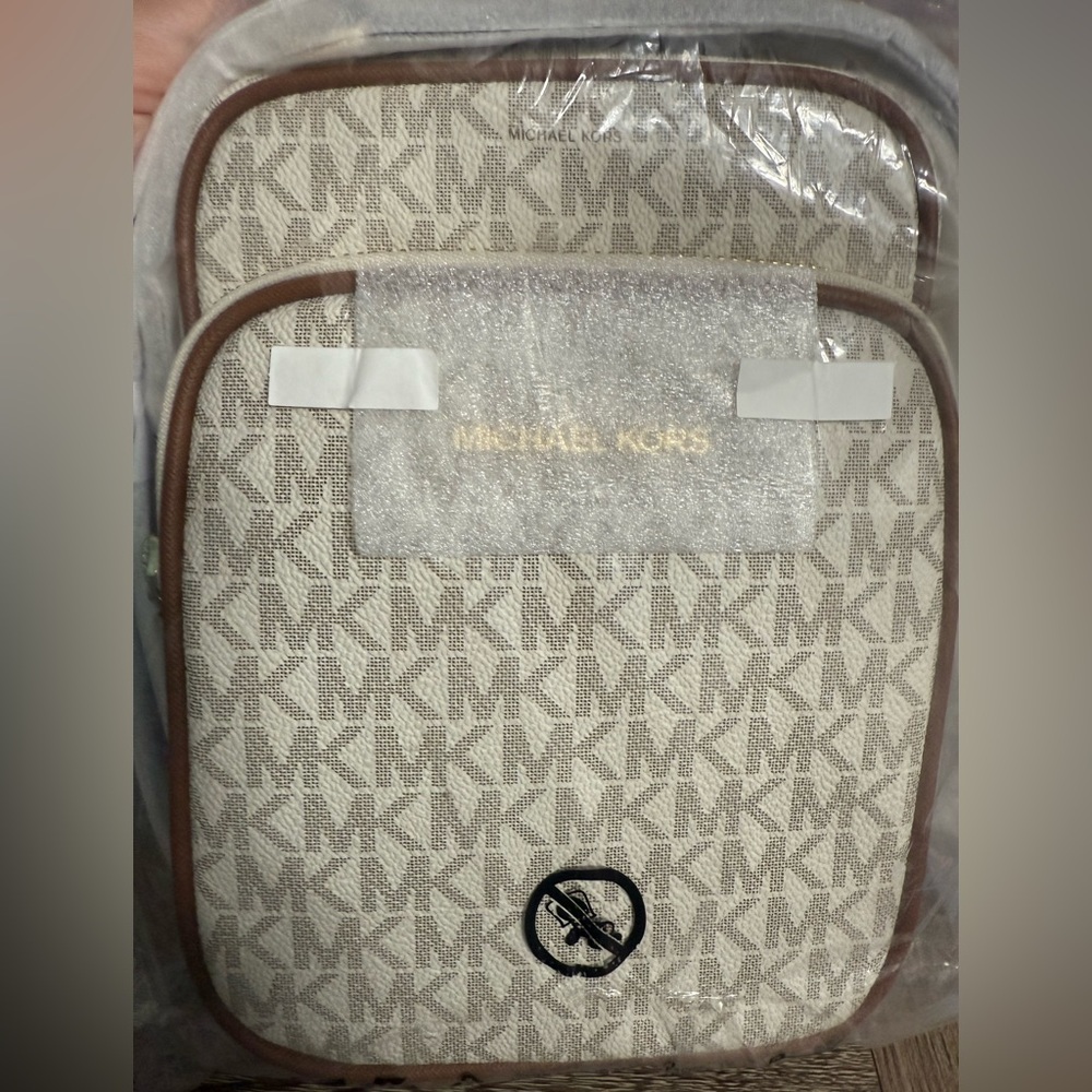 Michael Kors Cream and Brown Crossbody bag with Signature Monogram